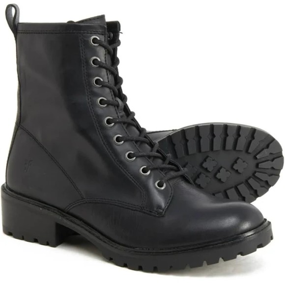 Frye Shoes - Frye Foster Black Leather Lace Up Combat Boots size 8.5